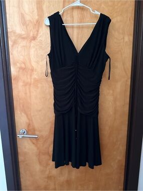 White House Black Market Black Ruched V-Neck Midi Dress